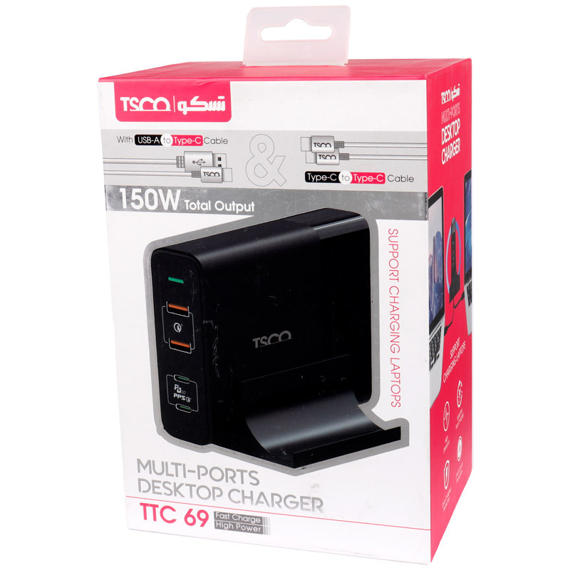 شارژر دیواری 150 وات تسکو TTC 69 QC3.0 PD 3.6A + کابل تایپ سی و کابل تبدیل Type-c