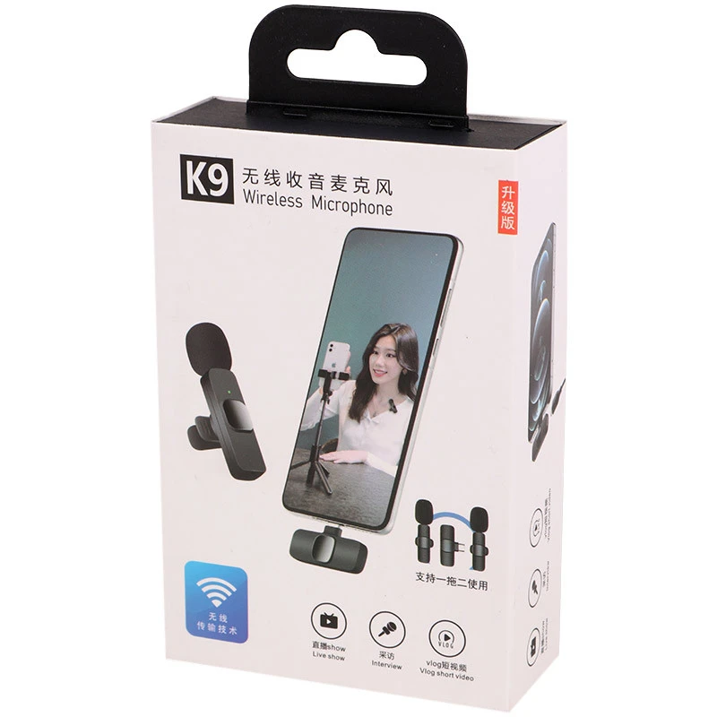 میکروفون یقه ای بی سیم K9 Dual + تبدیل Type-C to Lightning