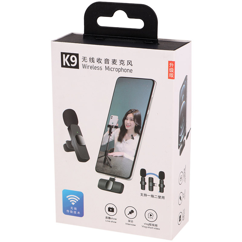 میکروفون یقه ای بی سیم K9 Dual + تبدیل Type-C to Lightning
