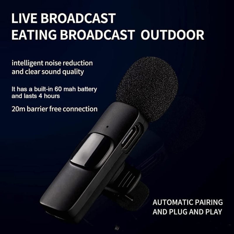 میکروفون یقه ای بی سیم K9 Dual + تبدیل Type-C to Lightning