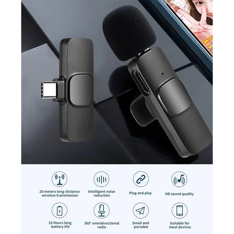 میکروفون یقه ای بی سیم K9 Dual + تبدیل Type-C to Lightning