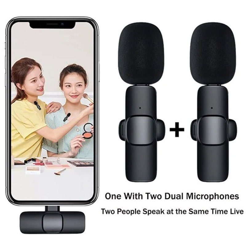 میکروفون یقه ای بی سیم K9 Dual + تبدیل Type-C to Lightning