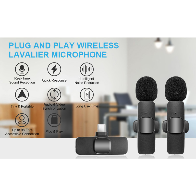 میکروفون یقه ای بی سیم K9 Dual + تبدیل Type-C to Lightning
