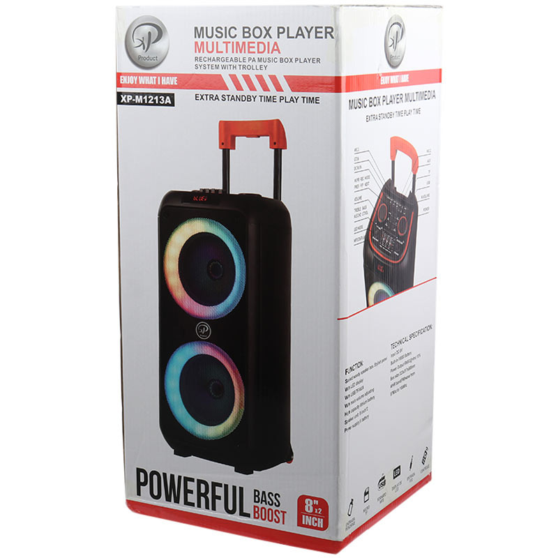 اسپیکر چمدانی بلوتوثی رم و فلش خور XP-Product XP-M1213A + میکروفون و ریموت کنترل