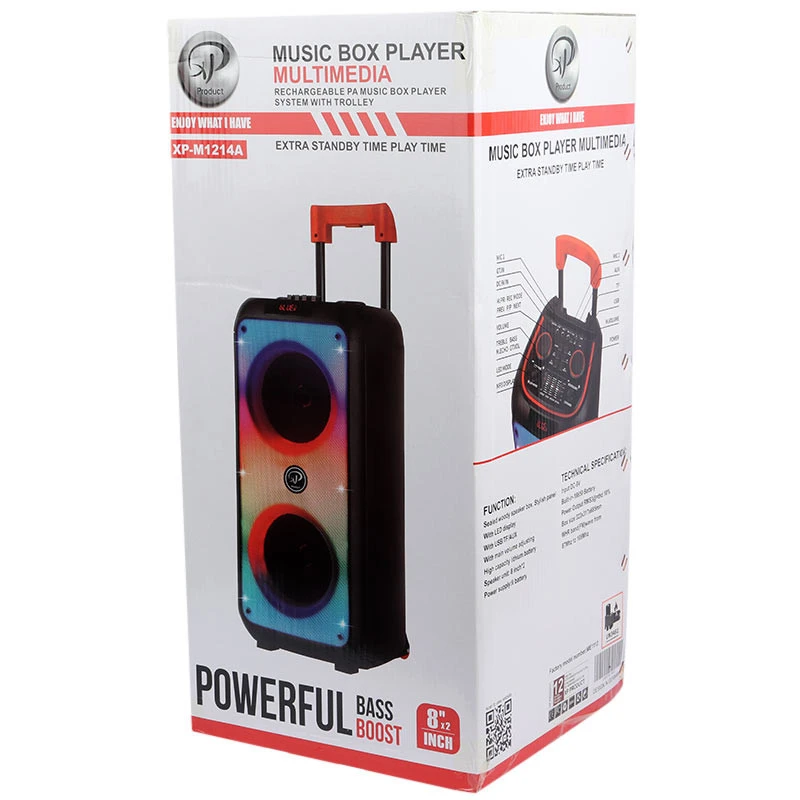 اسپیکر چمدانی بلوتوثی رم و فلش خور XP-Product XP-M1214A + میکروفون و ریموت کنترل