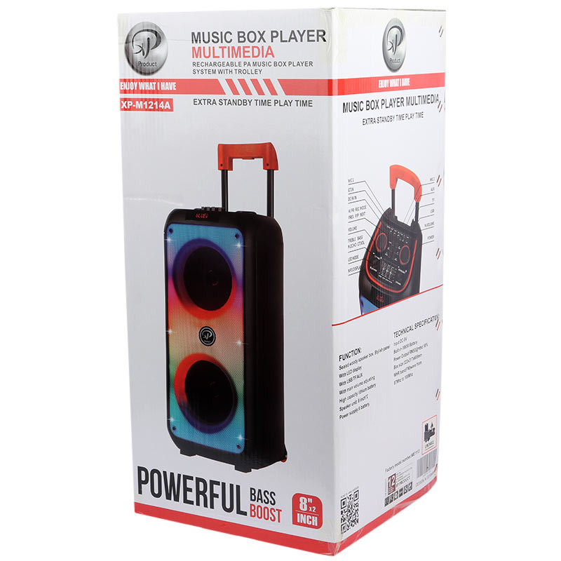 اسپیکر چمدانی بلوتوثی رم و فلش خور XP-Product XP-M1214A + میکروفون و ریموت کنترل