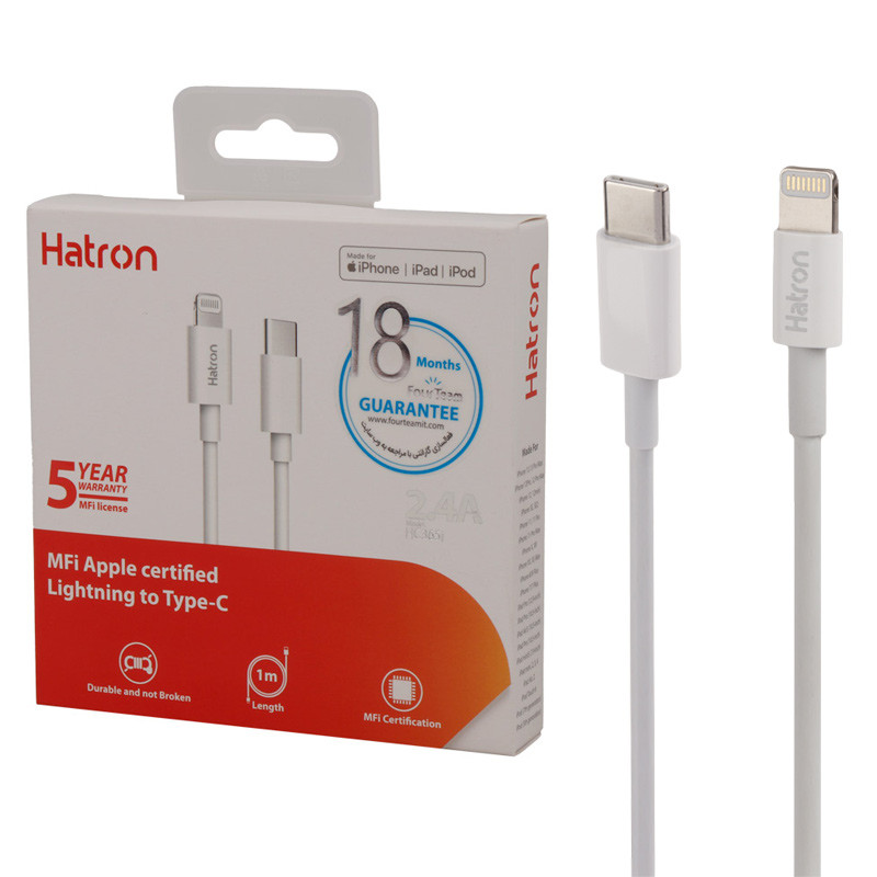 کابل تبدیل فست شارژ Hatron HC365I Type-C To Lightning 2.4A 1m