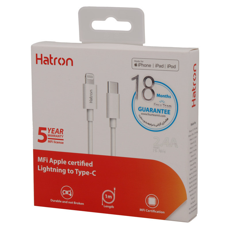 کابل تبدیل فست شارژ Hatron HC365I Type-C To Lightning 2.4A 1m