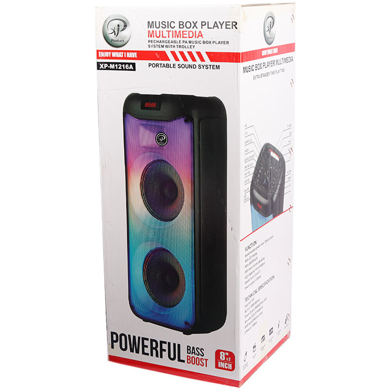 اسپیکر چمدانی بلوتوثی رم و فلش خور XP-Product XP-M1216A + میکروفون و ریموت کنترل