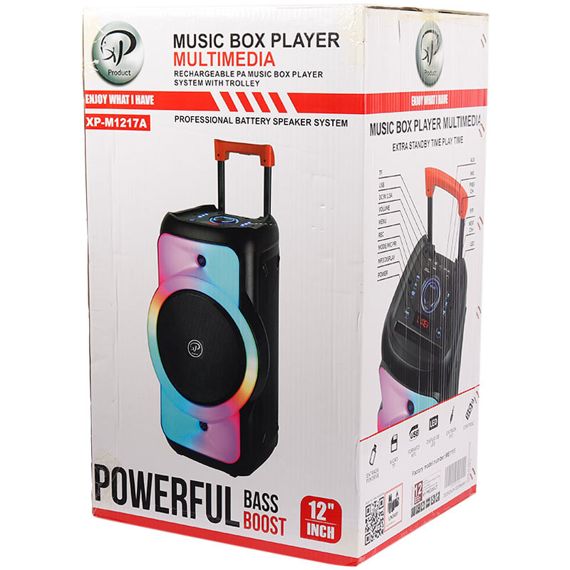 اسپیکر چمدانی بلوتوثی رم و فلش خور XP-Product XP-M1217A + میکروفون و ریموت کنترل