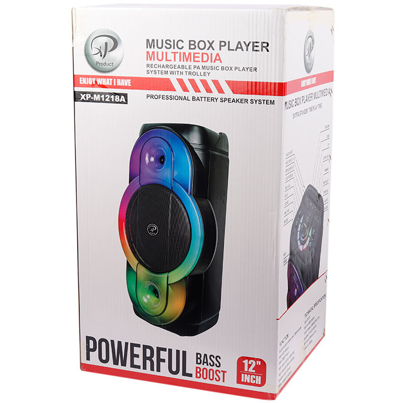 اسپیکر چمدانی بلوتوثی رم و فلش خور XP-Product XP-M1218A + میکروفون و ریموت کنترل