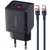 شارژر دیواری فست شارژ Hatron HWC2301PQ 2Port QC3.0 PD 3A 30W + کابل تبدیل تایپ سی