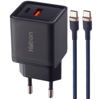 شارژر دیواری فست شارژ Hatron HWC2301PQ 2Port QC3.0 PD 3A 30W + کابل تبدیل تایپ سی