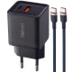 شارژر دیواری فست شارژ Hatron HWC2301PQ 2Port QC3.0 PD 3A 30W + کابل تبدیل تایپ سی