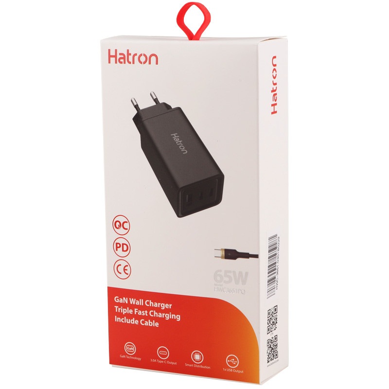 شارژر دیواری فست شارژ Hatron HWC3651PQ 3Port QC3.0 PD 3.25A 65W + کابل تبدیل تایپ سی