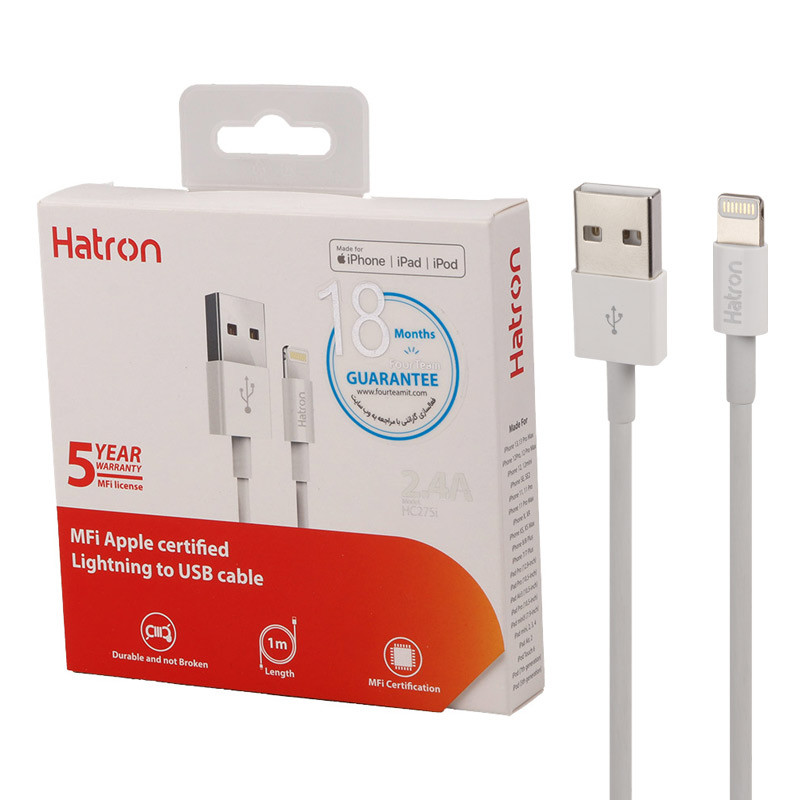 کابل آیفونی فست شارژ Hatron HC275I 2.4A 1m