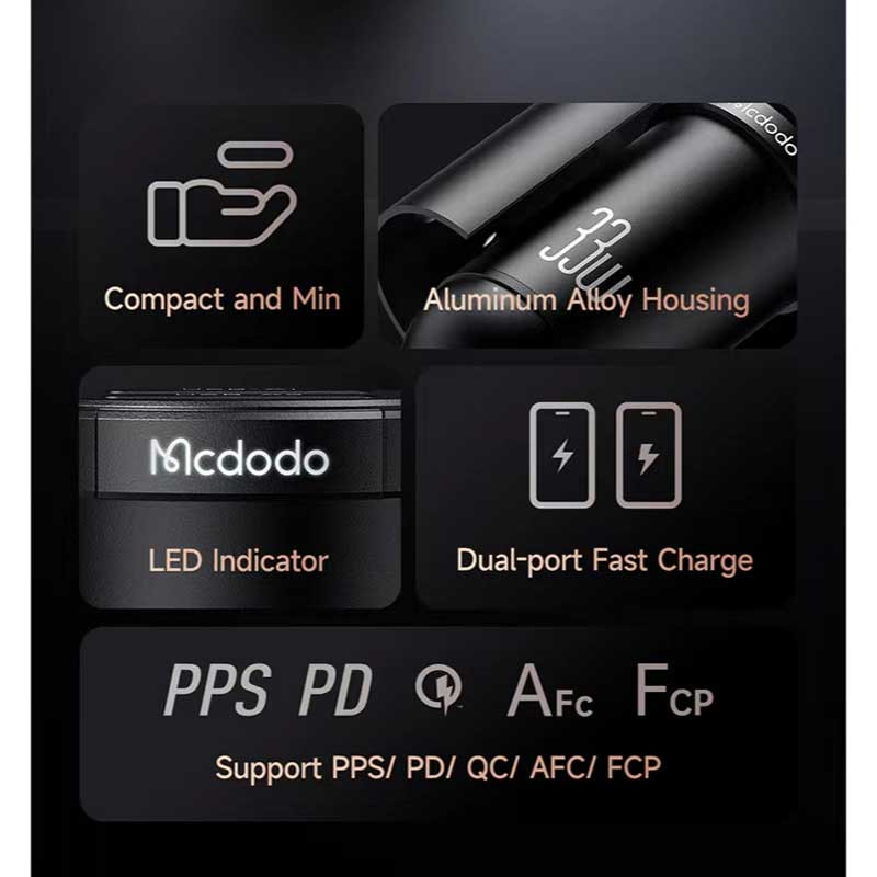 شارژر فندکی فست شارژ Mcdodo CC-232 QC3.0 PD 3A 33W