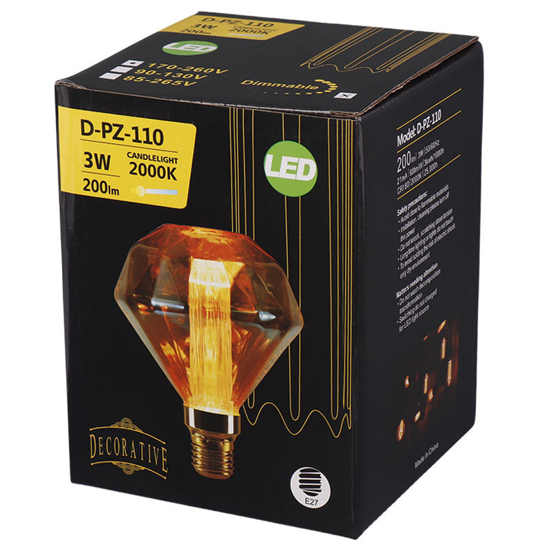 لامپ ادیسونی حبابی 3 وات دکوراتیو D-PZ-110 پایه E27