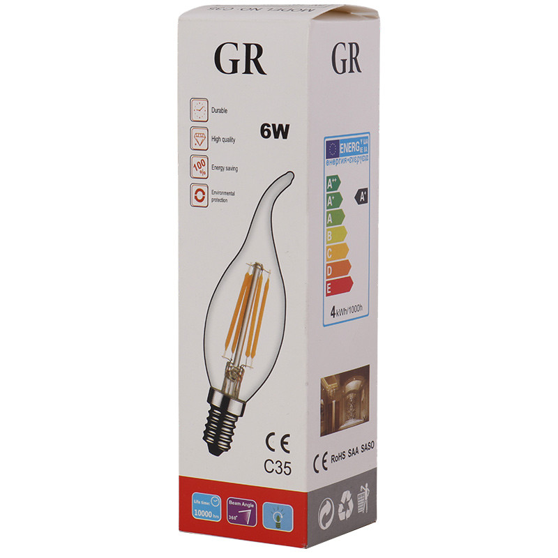 لامپ ادیسونی شمعی اشکی 6 وات GR NO.C35 پایه E14