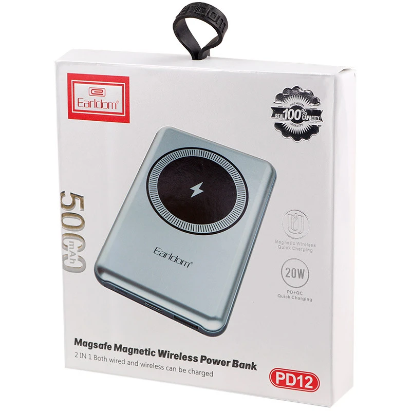 پاور بانک بی سیم فست شارژ ارلدام ET-PD12 QC PD 20W ظرفیت 5000 میلی آمپر ساعت