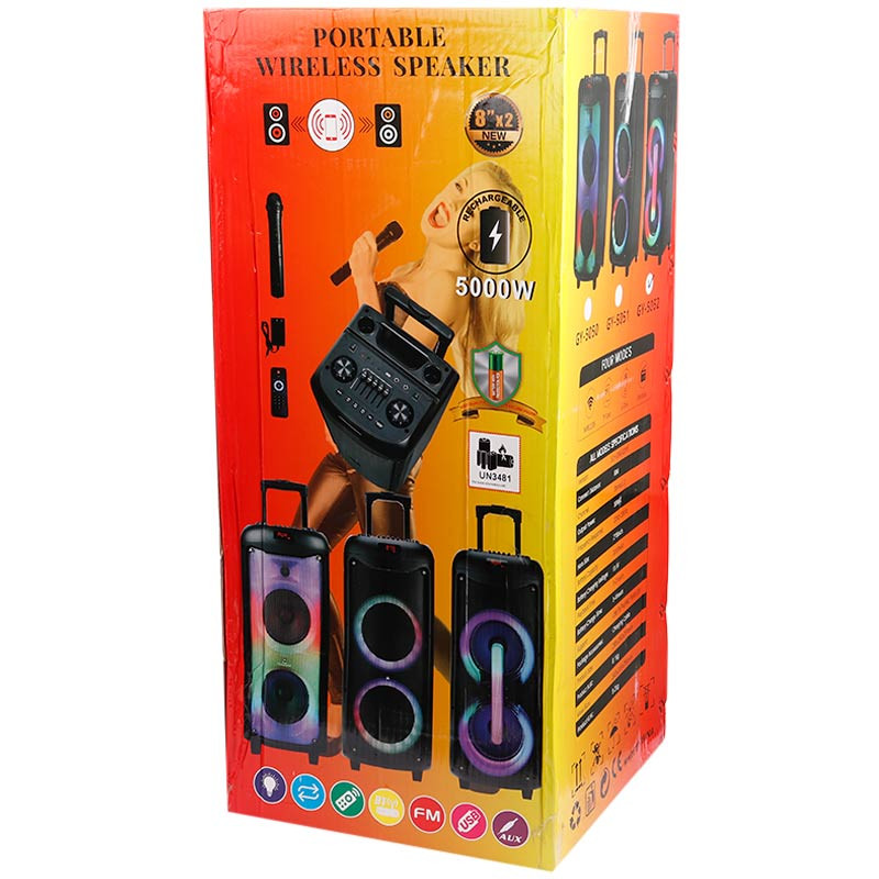 اسپیکر چمدانی بلوتوثی رم و فلش خور GY-5052 + میکروفون و ریموت کنترل