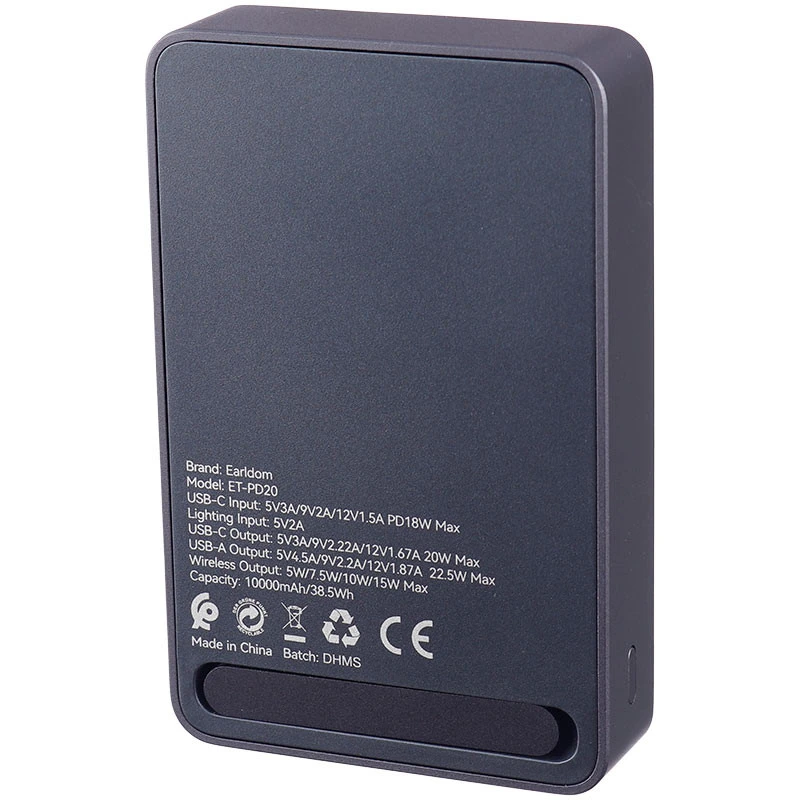 پاور بانک بی سیم فست شارژ ارلدام ET-PD20 PD 15W ظرفیت 10000 میلی آمپر ساعت