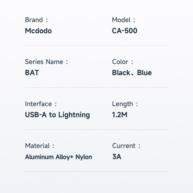 کابل آیفونی فست شارژ Mcdodo CA-500 3A 1.2m