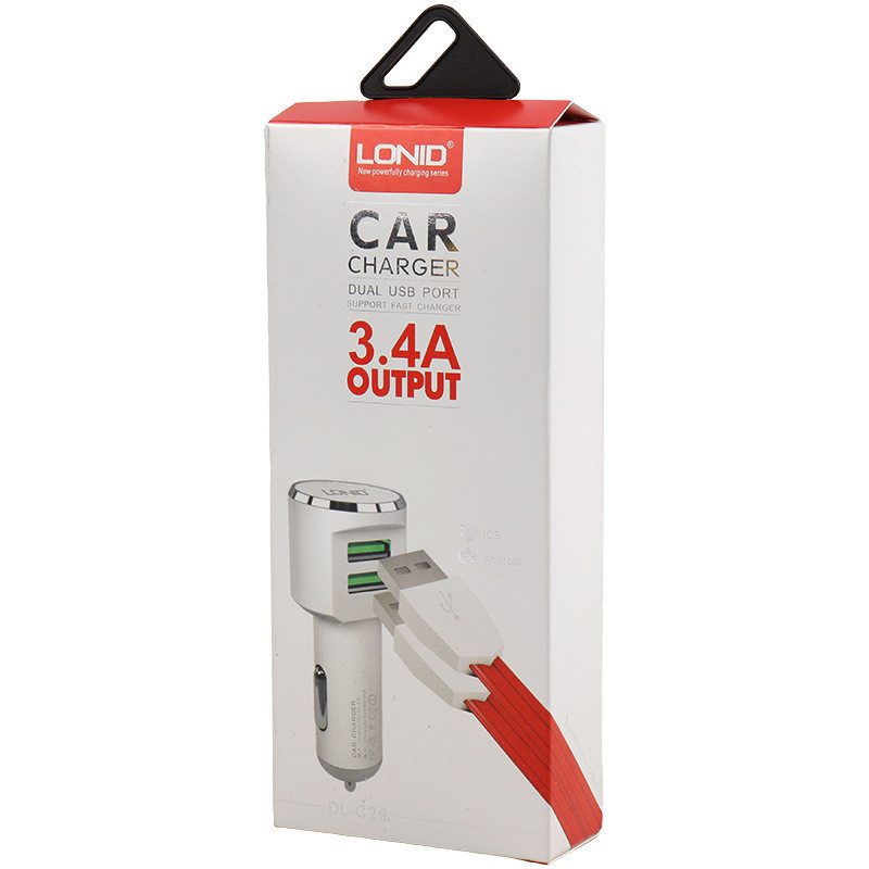 شارژر فندکی Lonid DL-C29 3.4A + کابل میکرو یو اس بی