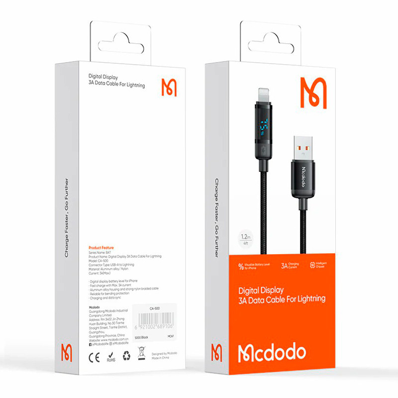 کابل آیفونی فست شارژ Mcdodo CA-500 3A 1.2m