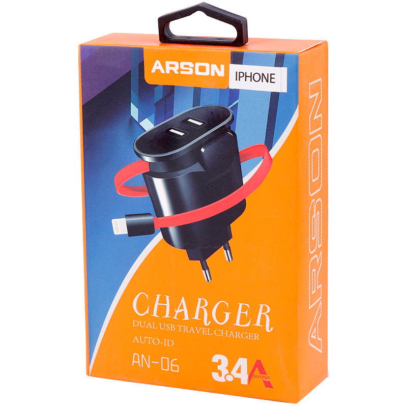 شارژر سیم وصل آیفونی Arson AN-06 + دو پورت USB