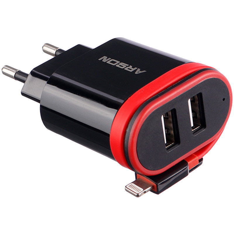 شارژر سیم وصل آیفونی Arson AN-06 + دو پورت USB