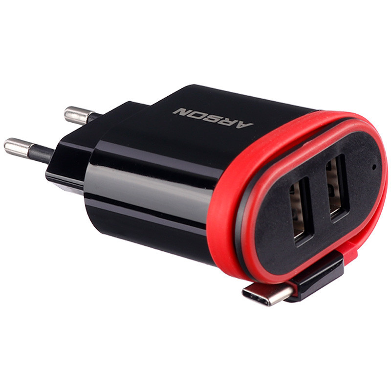 شارژر سیم وصل تایپ سی Arson AN-06 + دو پورت USB
