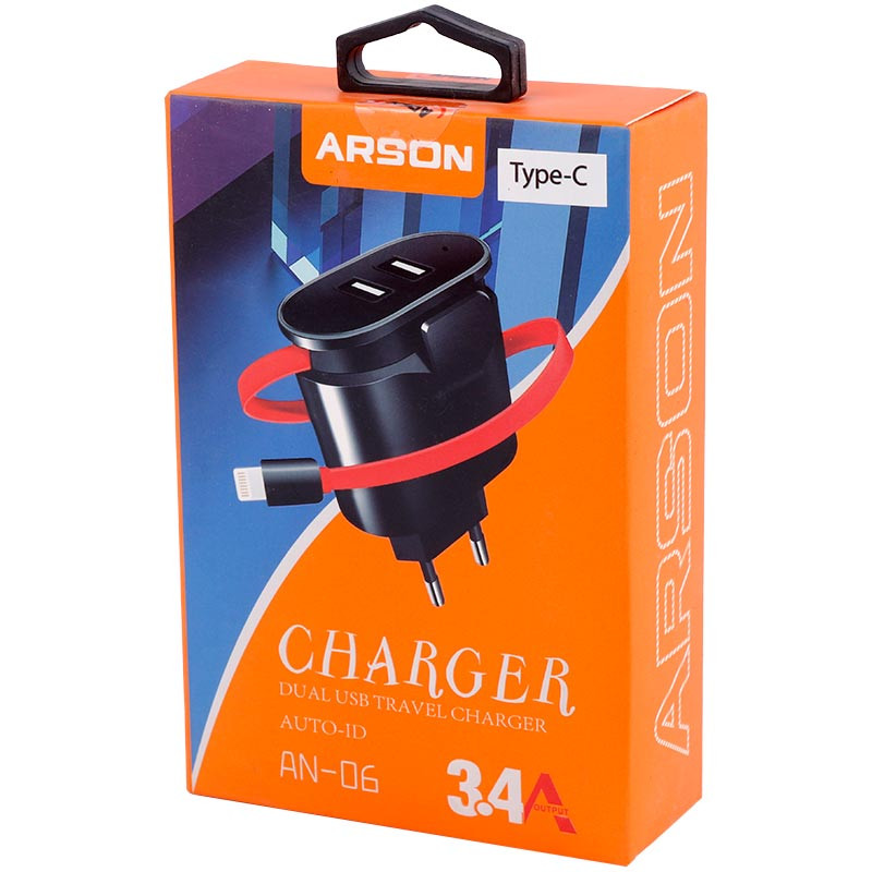 شارژر سیم وصل تایپ سی Arson AN-06 + دو پورت USB