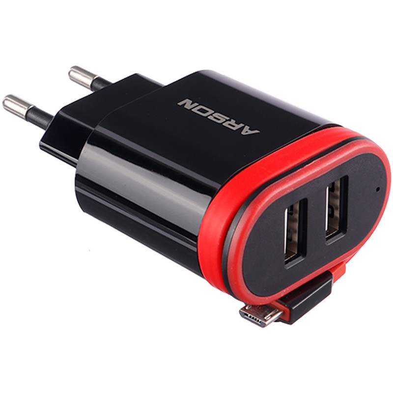 شارژر سیم وصل میکرو یو اس بی Arson AN-06 + دو پورت USB