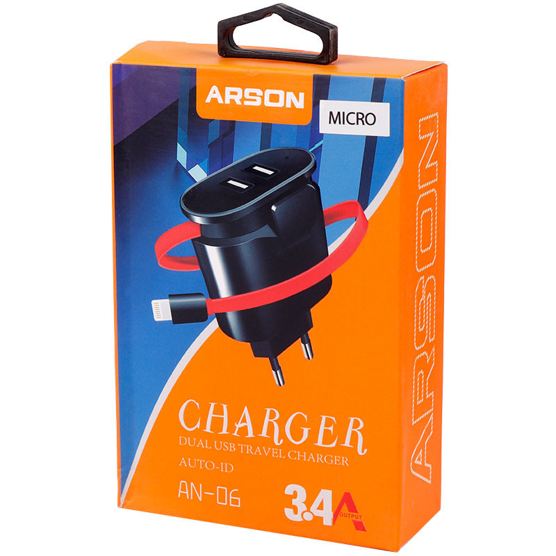 شارژر سیم وصل میکرو یو اس بی Arson AN-06 + دو پورت USB