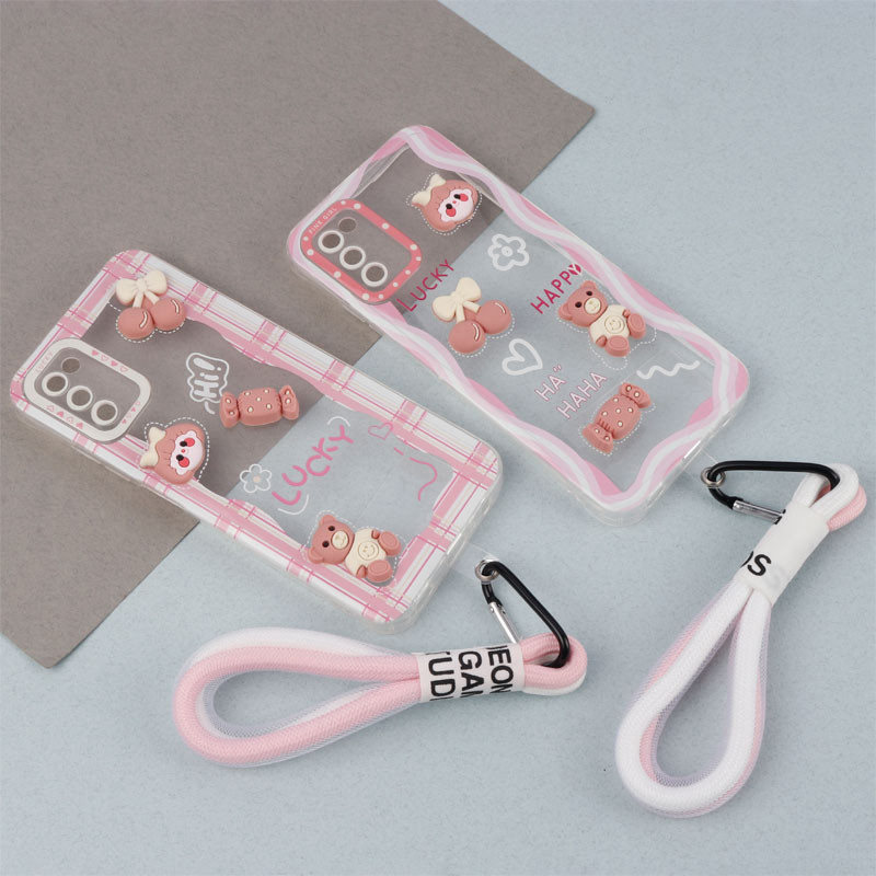 قاب ژله ای عروسک برجسته محافظ لنزدار + بند آویز لنیارد Samsung Galaxy A03s