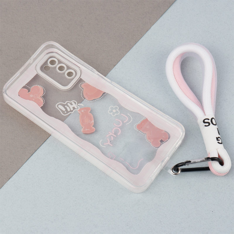 قاب ژله ای عروسک برجسته محافظ لنزدار + بند آویز لنیارد Samsung Galaxy A03s