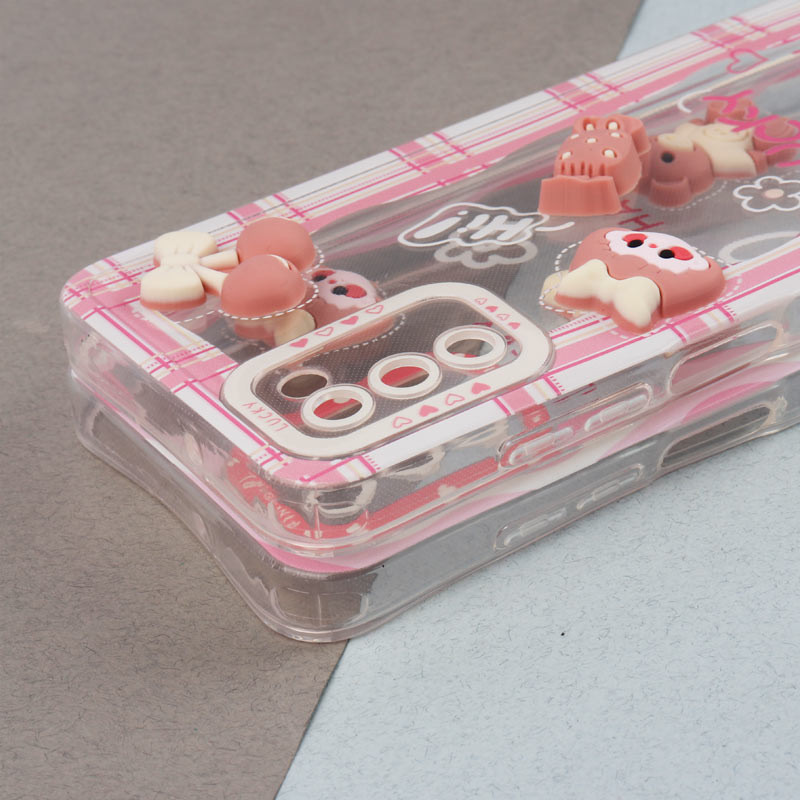 قاب ژله ای عروسک برجسته محافظ لنزدار + بند آویز لنیارد Samsung Galaxy A03s