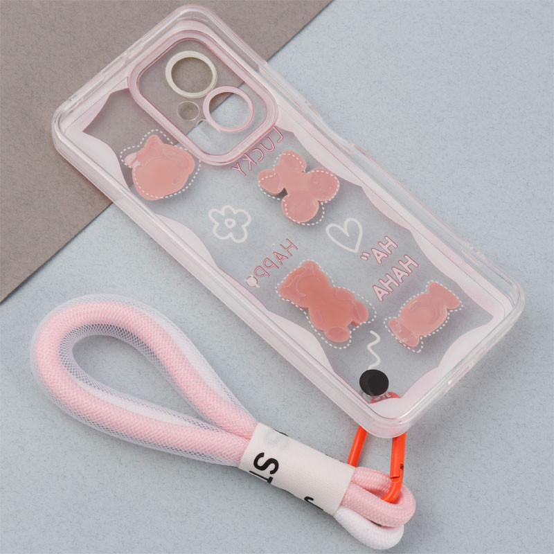 قاب ژله ای عروسک برجسته محافظ لنزدار + بند آویز لنیارد Xiaomi Poco X4 GT