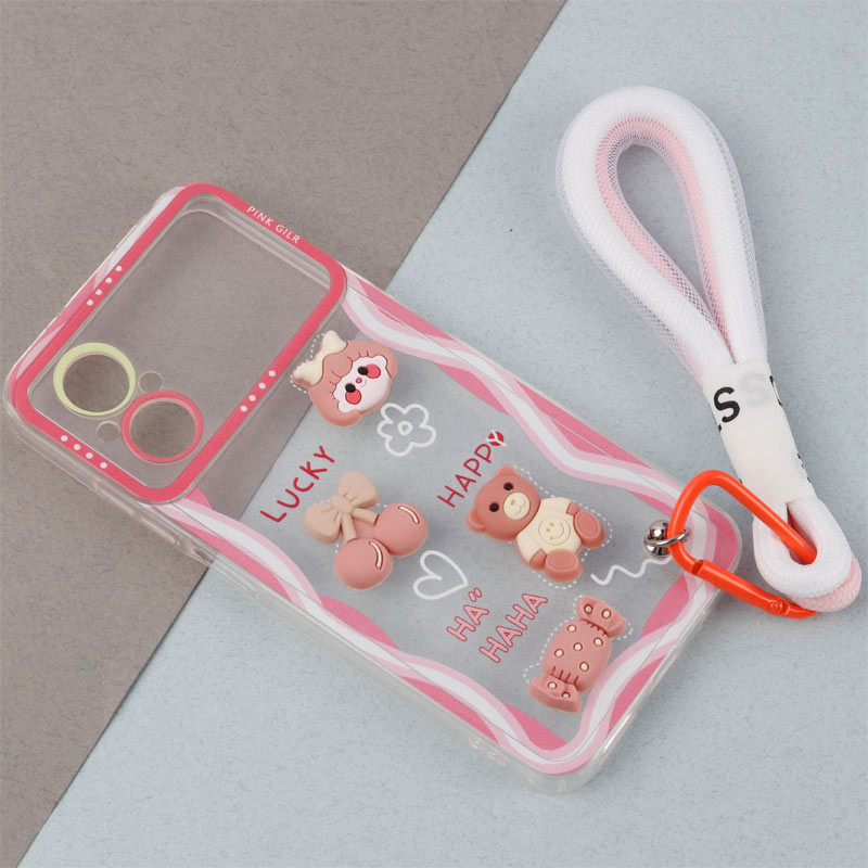 قاب ژله ای عروسک برجسته محافظ لنزدار + بند آویز لنیارد Xiaomi Poco M5