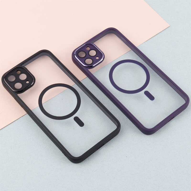 قاب PC شفاف متال ایرون دور رنگی مگ سیف محافظ لنزدار iPhone 11 Pro Max