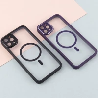 قاب PC شفاف متال ایرون دور رنگی مگ سیف محافظ لنزدار iPhone 11 Pro Max