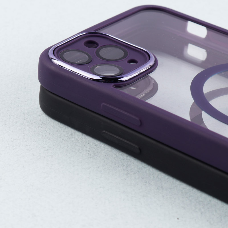 قاب PC شفاف متال ایرون دور رنگی مگ سیف محافظ لنزدار iPhone 11 Pro Max