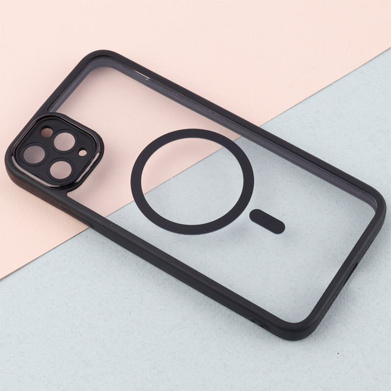 قاب PC شفاف متال ایرون دور رنگی مگ سیف محافظ لنزدار iPhone 11 Pro Max