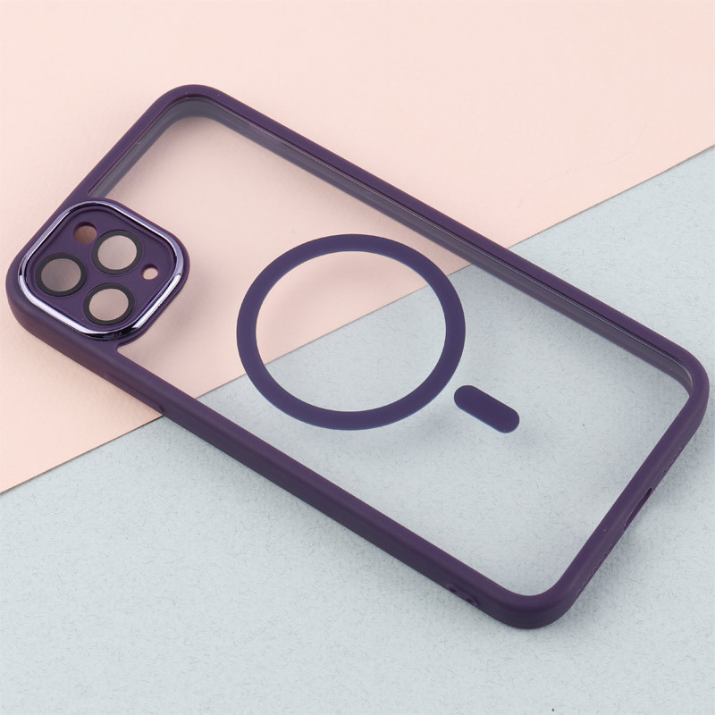 قاب PC شفاف متال ایرون دور رنگی مگ سیف محافظ لنزدار iPhone 11 Pro Max