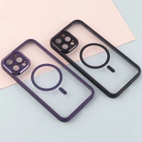 قاب PC شفاف متال ایرون دور رنگی مگ سیف محافظ لنزدار iPhone 12 Pro Max