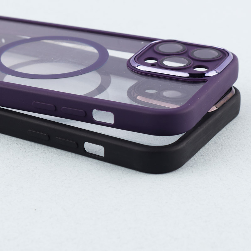 قاب PC شفاف متال ایرون دور رنگی مگ سیف محافظ لنزدار iPhone 12 Pro Max