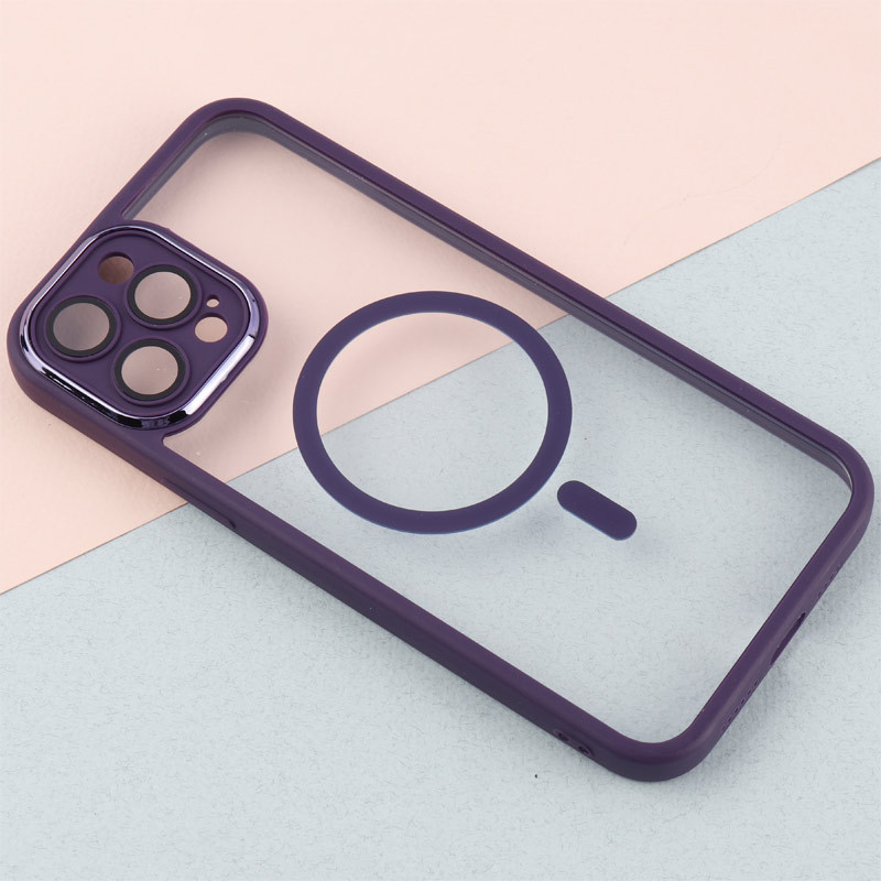 قاب PC شفاف متال ایرون دور رنگی مگ سیف محافظ لنزدار iPhone 12 Pro Max