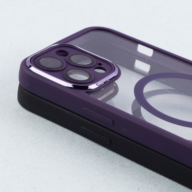 قاب PC شفاف متال ایرون دور رنگی مگ سیف محافظ لنزدار iPhone 12 Pro Max