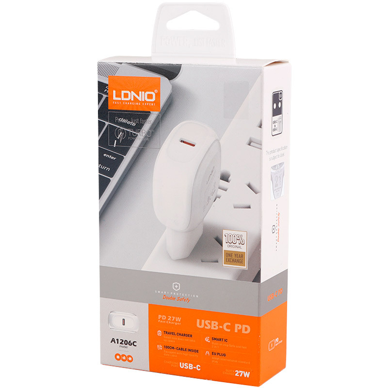 خرید شارژر دیواری 27 وات الدینیو A1206C + کابل تبدیل تایپ سی